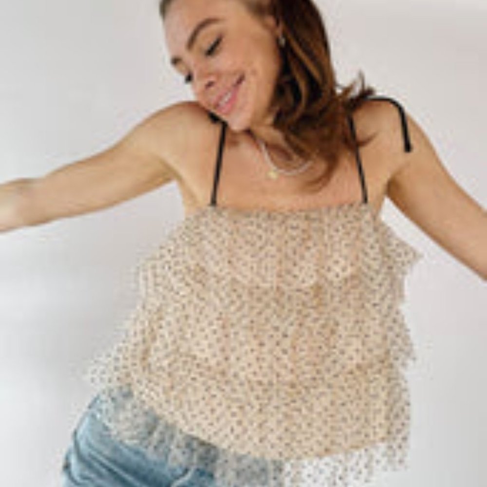 Lush Sally Tie Strap Tank - Nude Black - NWT